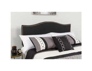 Upholstered Full Size Arched Headboard with Accent Nail Trim in Black Fabric