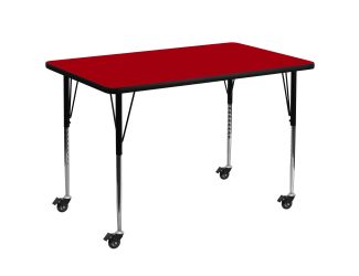 Mobile 36"W x 72"L Rectangular Red Thermal Laminate Adjustable Activity Table