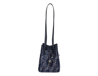 Fendi FF Origami Mini Sac Jacquard Canvas Leather Blue Handbag