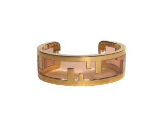Fendi O'Lock Logo Bracelet Gold Metal Dust Pink Plexiglass Small Women's