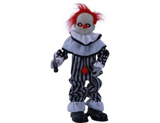 2.6-ft. Animatronic Clown, Indoor/Outdoor Halloween Decoration, Red LED Eyes, Poseable, Battery-Oper