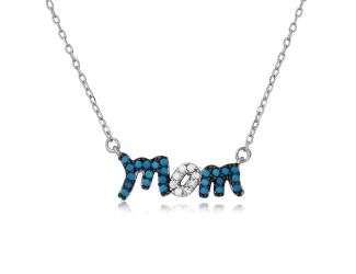 PARIKHS Rhodium Plated Turquoise and CZ Stones Mom Necklace in 925 Sterling Silver