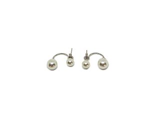 Double Pearl Floating Hoop Earrings in Silver