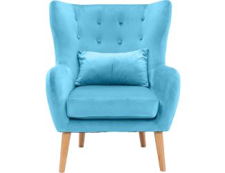 Faux Velvet Wingback Accent Chair with Lumbar Pillow and Wooden Legs, Teal