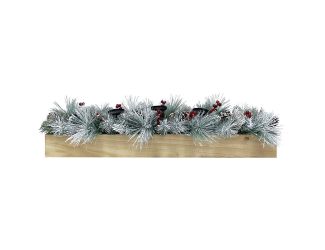 42-inch 5-Candle Holder Holiday Centerpiece with Frosted Pine Branches, Red Berries and Pinecones in