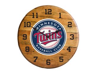 Minnesota Twins Oak Barrel Clock