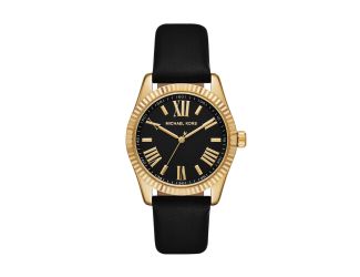 Ladies' Lexington Gold & Black Leather Strap Watch Black Dial