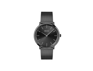 Mens Skyliner Black Ion-Plated Stainless Steel Mesh Watch Black Dial