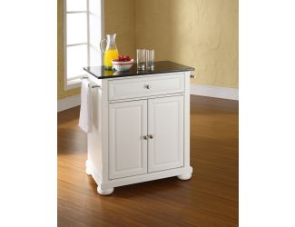 Alexandria Black Granite Top Kitchen Island White Finish