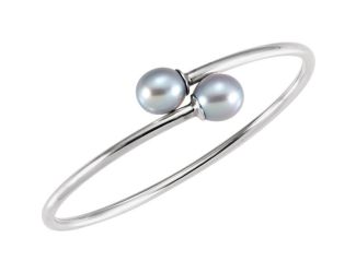 Sterling Silver 9.5mm Gray Pearl Flexible Bangle Bracelet