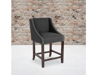 24"H Walnut Counter Stool with Accent Nail Trim - Charcoal Fabric