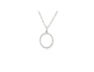 PARIKHS Diamond Initial 'O' Pendant Necklace in 18k White Gold over Sterling Silver 0.10ct IJK-I2