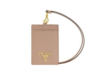 Prada Vitello Move Beige Leather Logo Plaque Lanyard Cardholder Wallet