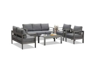 IF Collection - 5-Piece Aluminum Conversation Sectional Sofa Set - Gray, Dark Gray