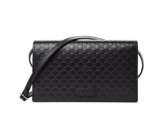 Gucci Microguccissima GG Logo Black Leather Wallet Crossbody Handbag
