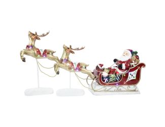 Indoor/Outdoor Oversized Christmas Decor with Long-Lasting LED Lights, Santa Sleigh and Flying Reind