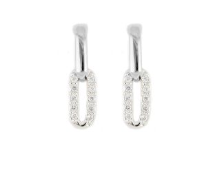 Diamante Small Two Link Pav Post Earring Rhodium. 1-1/4" L. Made in America, Handcrafted in RI