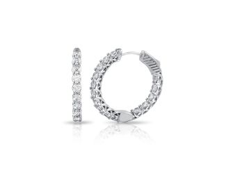PARIKHS Rhodium Plated Inside Out CZ Hoop Vault Lock Earrings in 925 Sterling Silver - 19MM