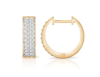 PARIKHS Princess cut Diamond Hoop Earring in 14K Yellow Gold 0.30ct, Color-IJ, Clarity-VS2 SI1