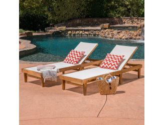 Summerland Outdoor Mesh & Wood Chaise Set (2)