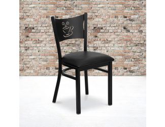 Black Coffee Back Metal Restaurant Chair with Black Vinyl Foam Padded Seat