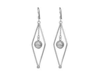 PARIKHS Rhodium Plated Open Sharp Marquis Dangling Center Ball Hook Earring in 925 Sterling Silver