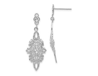 14k White Gold Diamond-cut Filigree Dangle Earrings