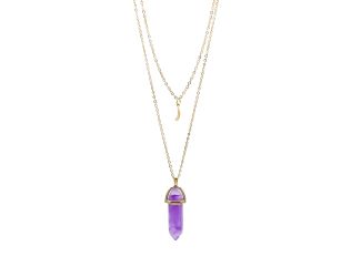 Amethyst Quartz Gold Double Chain Necklace