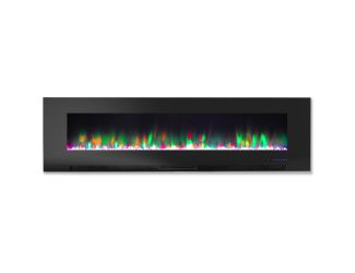 60 In. Wall-Mount Electric Fireplace in Black with Multi-Color Flames and Crystal Rock Display