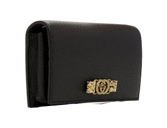 Gucci Interlocking Double G Python Leather Bow Chain Wallet Black