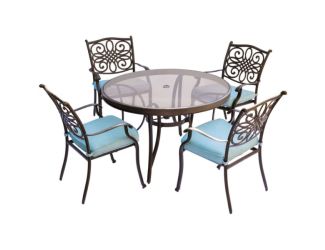 Traditions 5-Piece Dining Set in Blue with 47 in. Glass-top Table