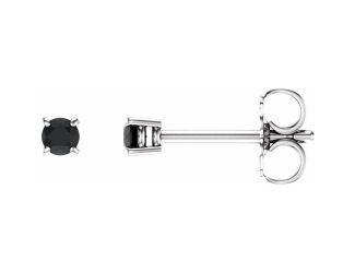 14K White Round Onyx Earrings