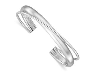 Sterling Silver Rhodium-plated Satin Polished Criss Cross Cuff Bangle