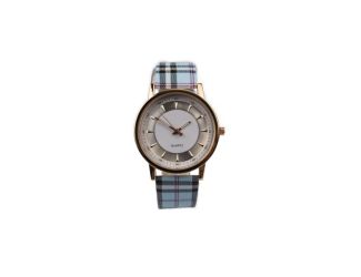 Ladies' Rose Gold Toned Quartz Watch with Blue Plaid Strap