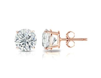 Bright White Round Lab Grown Diamond Stud in 14K Rose Gold 1.60ct, Color-FG, Clarity-VVS
