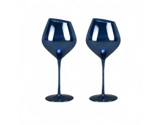 Jeanne Fitz Slant Collection Red Wine Glasses, Set of 2, Blue