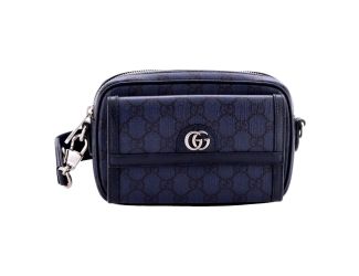 Gucci Ophidia Front Pocket Mini Camera Bag Navy Blue GG Coated Canvas