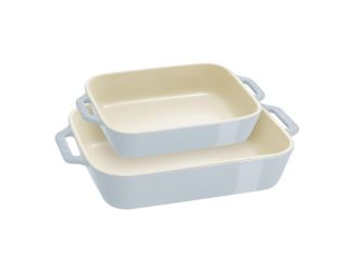 2pc Ceramic Rectangular Baking Dish Set Light Blue