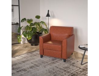 Cognac LeatherSoft Chair with Clean Line Stitched Frame - Reception Seating