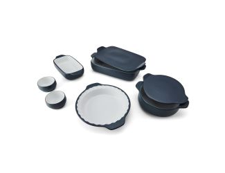 8pc Ceramic Stoneware Baking Dish Set Blue Steel