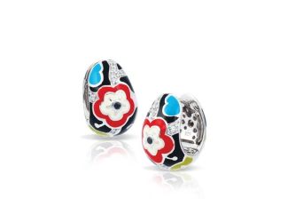 Belle Etoile Round Cubic Zirconia studded Black Background Cherry Blossom Earrings - 925 SS.
