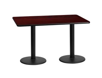 30" x 60" Mahogany Laminate Table Top with 18" Round Table Height Bases