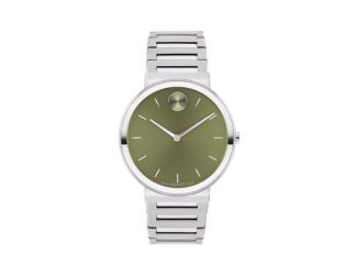Men's Bold Horizon Silver-Tone Stainless Steel Watch Olive Green Dial