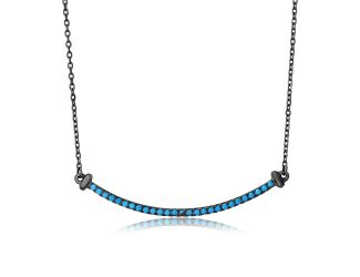PARIKHS Black Rhodium Plated Line Turquoise Stone Necklace in 925 Sterling Silver