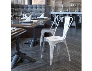 Distressed White Metal Indoor-Outdoor Stackable Chair - Kitchen Furniture