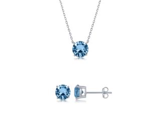 Sterling Silver and Aquamarine "March" Swarovski Crystal Post Earrings and Necklace Set.