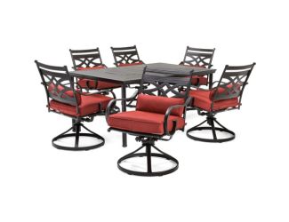 Montclair 7-Piece Dining Set in Chili Red with 6 Swivel Rockers and a 40" x 67" Dining Table