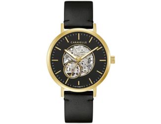 Caravelle Men's Black Leather Strap Watch