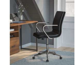 Designer Executive Swivel Office Chair with Brushed Chrome Arms and Base, Black