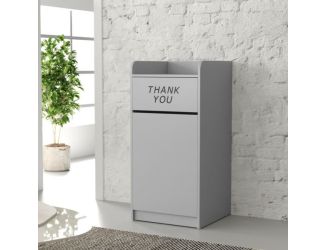 Wood Tray Top Receptacle in Gray - Commercial Grade Push Door Trash Can